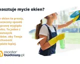 Kobieta w żółtych rękawiczkach myje okno niebieską ściereczką i spryskiwaczem.