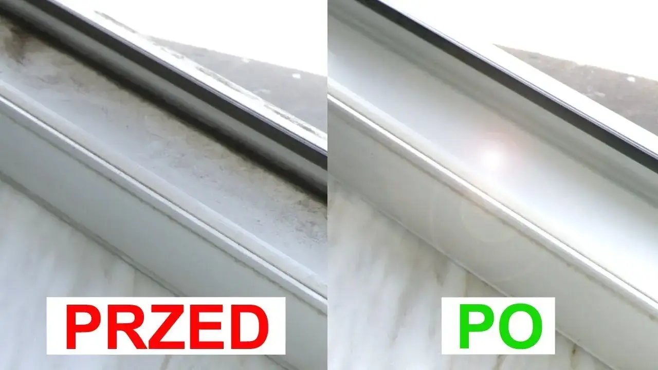 test środka czyszczącego na ramie pcv, niewidoczne miejsce okna